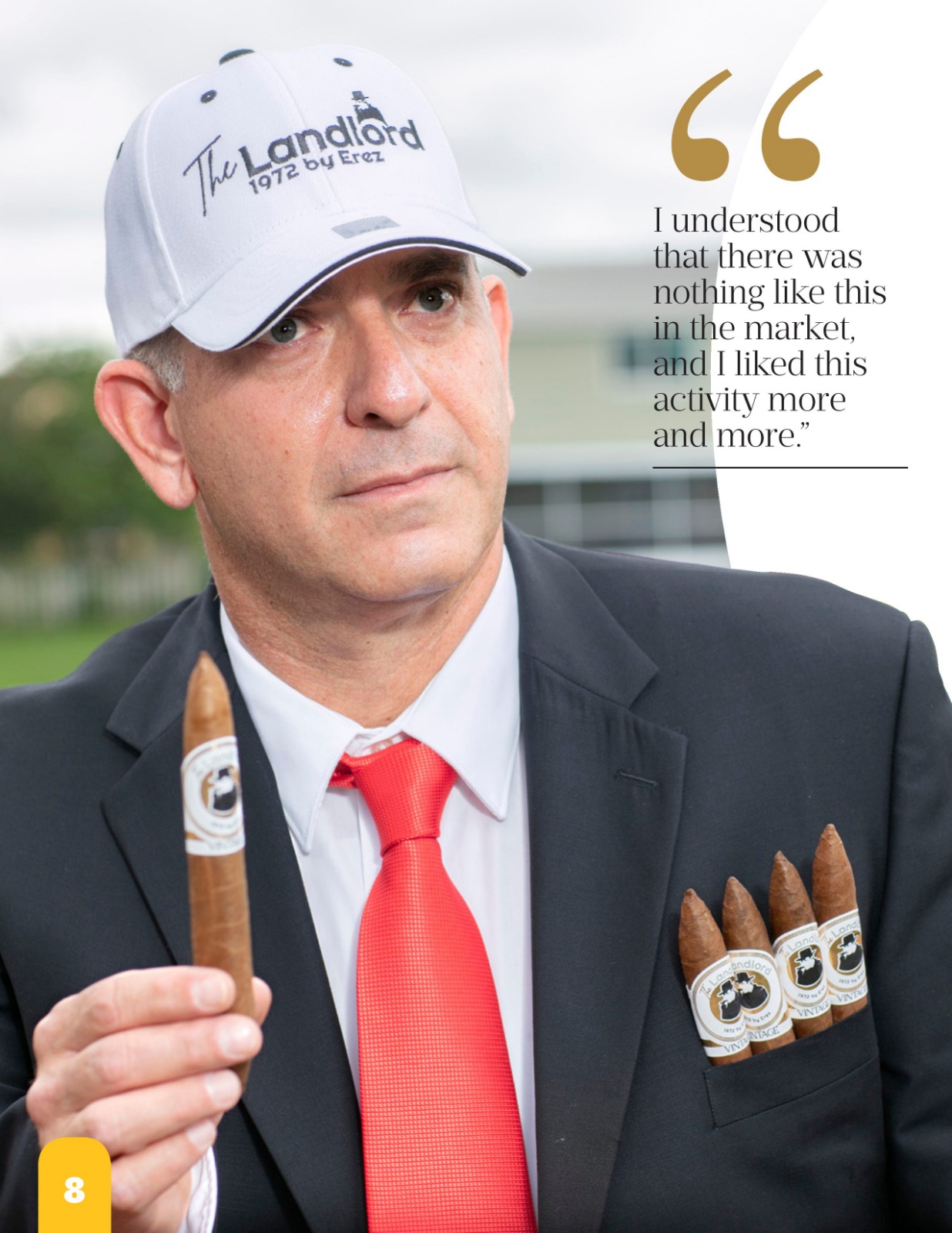 Yaniv Erez holding The Landlord 1972 by Erez — signature premium cigar brand